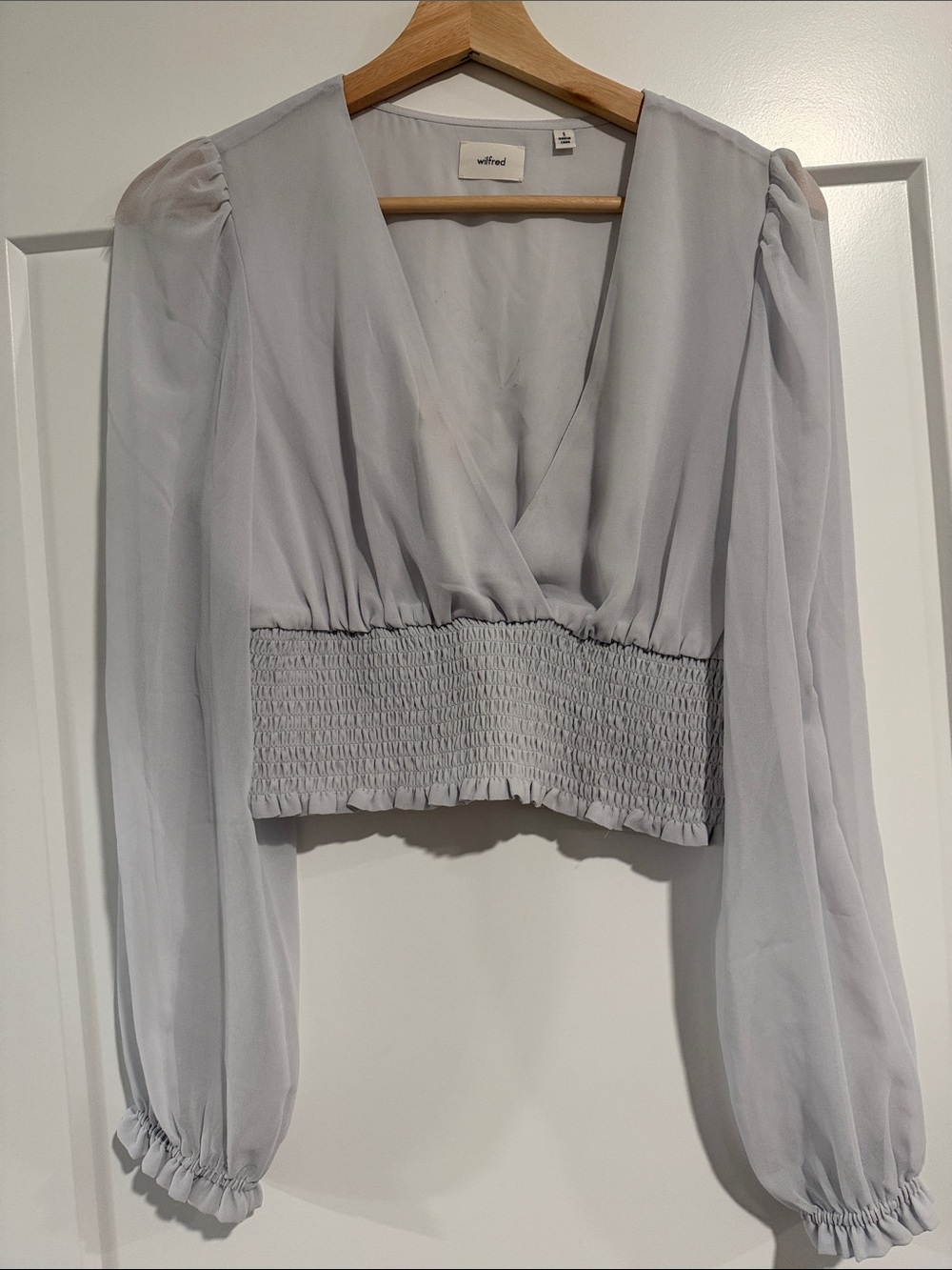 Wilfred Pale Blue-ish Gray Smocked-Waist V-Neck Blouse